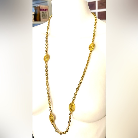Vintage CC Chanel Gold Chain Station Necklace with Medallion Accents - Picture 3 of 7